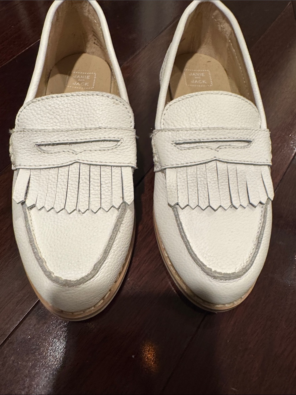 Janie and Jack Ivory Kiltie Fringe Leather Loafers